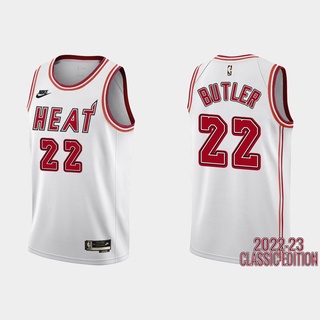 เสื้อกีฬาบาสเก็ตบอล 23 Miami Heat Retro สีขาว #22 #13 #14 #เสื้อกีฬาบาสเก็ตบอล 13 Au Version Hot Press