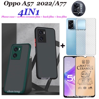 (4 In 1) เคสโทรศัพท์มือถือ เซรามิค กันรอยหน้าจอ ฟิล์มเลนส์ ฟิล์มด้านหลัง สําหรับ OPPO A77 5G A55 4G A57 4G 2022 A54 4G