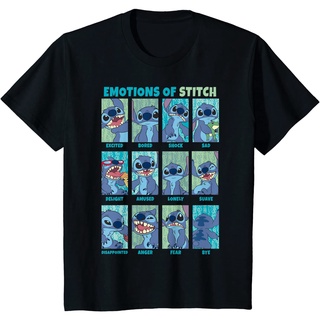 เสื้อยืดผ้าฝ้ายพรีเมี่ยม เสื้อยืด พิมพ์ลาย Disney Lilo & Stitch Emotions Of Stitch