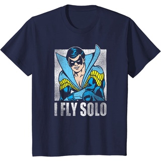 เสื้อยืดผ้าฝ้ายพรีเมี่ยม เสื้อยืด ลายแบทแมน Nightwing Fly Solo