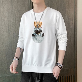 เสื้อกันหนาวแขนยาว คอกลม พิมพ์ลาย สไตล์เกาหลี สําหรับผู้ชาย