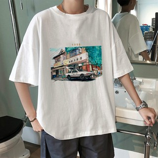 แบรนด์น้ำของผู้ชายญี่ปุ่นขนาดใหญ่แขนสั้นห้าจุดแขนสั้นTเสื้อinsเสื้อผ้าสไตล์เกาหลีสีขาวหลวมสไตล์ฮ่องกง