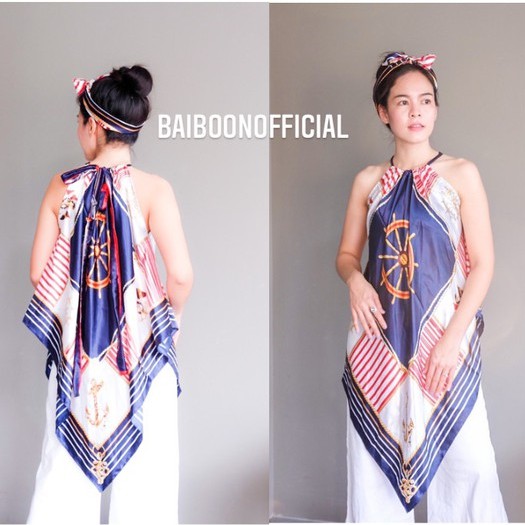 baiboon-เซ็ตเสื้อผ้าซาติน-ผ้าผูกผม-งานตัดของทางร้าน-เสื้อใส่ไปทะเล