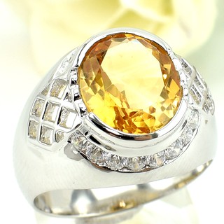 💎T074 แหวนพลอยแท้ แหวนเงินแท้ชุบทองคำขาว พลอยซิทรินแท้ 100%