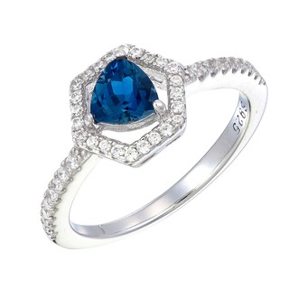 แหวนพลอย ลอน ดอน บูล โทปาซ เงิน 92.5 % ชุบโรเดียม  Ring	london blue topaz silver 92.5 % Rhodium plating