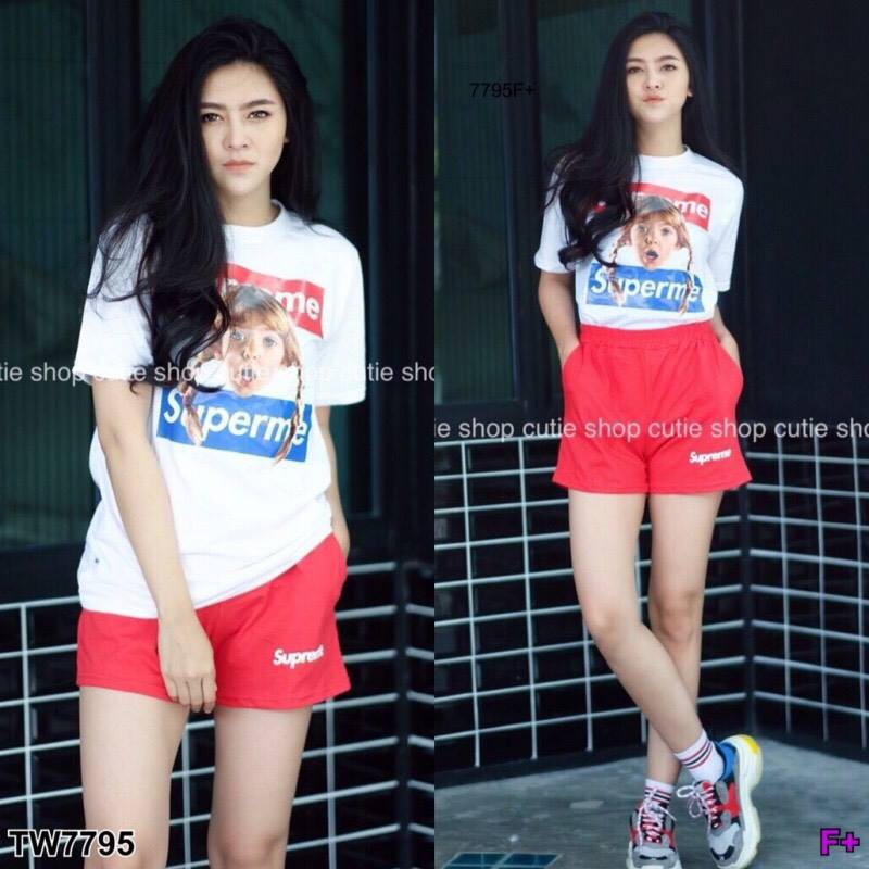 set-2-ชิ้น-เสื้อแขนสั้นสกรีนลาย-กางเกงขาสั้น-tw7795