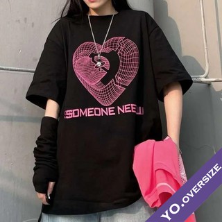 สินค้า Yo.oversize 🌟20055 เสื้อยืดโอเวอร์ไซส์ oversize ลายหัวใจตาข่าย red heart  𓆩❤︎𓆪