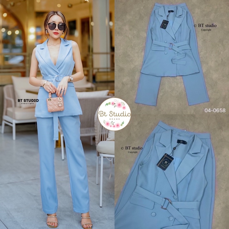 CODE : 04-0658 สูทสีฟ้า ชุดเซทสูท ชุดสูทสีฟ้า ชุดทำงาร งานป้าย BT ...
