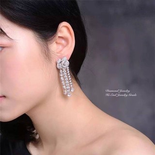 Diamond Earring ต่างหูเพชร ต่างหูออกงาน  ตกแต่งด้วยเพชร CZ แท้ งานสวยน่ารัก ดีไซน์กุหลาบ เก๋มากๆค่ะ เพชรวิ้งที่สุด