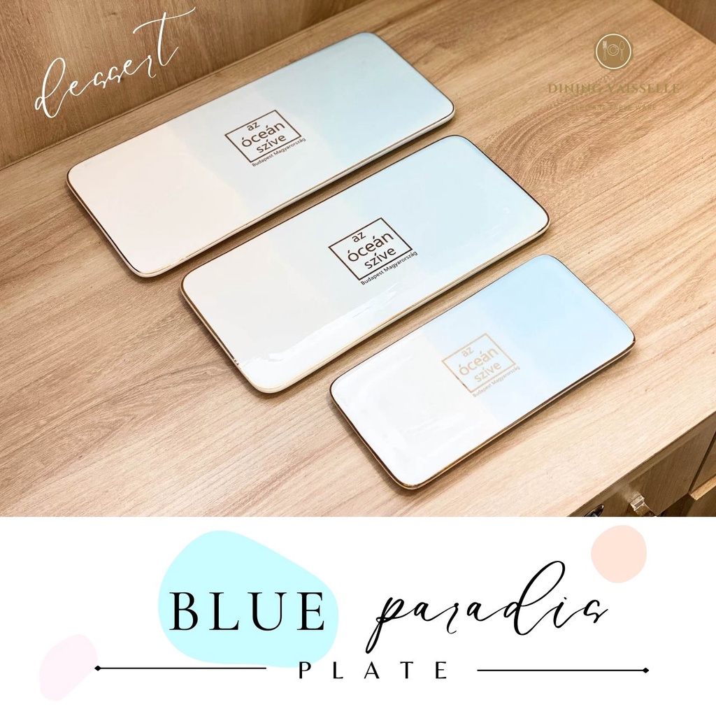 จานสี่เหลี่ยม-blue-paradis-plate-จานสัญชาติฝรั่งเศส-จานเสริฟขนม-ขอบทองหรูหรา-จานสี่เหลี่ยม-อุปกรณ์บนโต๊ะอา