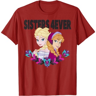 เสื้อยืดผ้าฝ้ายพรีเมี่ยม เสื้อยืด พิมพ์ลายกราฟิก Disney Frozen Elsa Anna Sisters 4 Ever สําหรับผู้ชาย