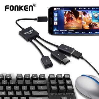 ภาพหน้าปกสินค้าFONKEN 3 พอร์ต Micro USB OTG HUB พร้อมตัวแปลงอะแดปเตอร์สายไฟสำหรับโทรศัพท์มือถือ ที่เกี่ยวข้อง