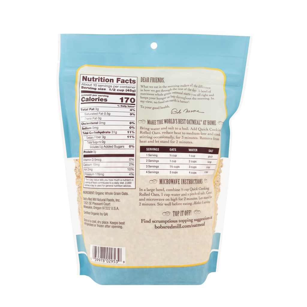 bobs-red-mill-organic-quick-cooking-rolled-oats-16-oz-ขนาด454กรัม