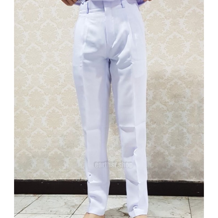 ภาพหน้าปกสินค้ากางเกงสแล็ค สีขาว ทรงกระบอก Polyester % เอว28-38 มีเก็บเงินปลายทาง พร้อมส่ง