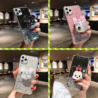 สินค้า เคส Samsung A13 A12 A11 A04S A03 A03S A02 A02S A71 A53 A52 A52S A51 A50 A50S A30S 4G 5G M12 M11 Cute Classic Animal Head Sequin Glitter Soft Case Cover+Flowing silver Foil holder