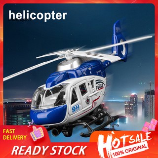 CHE_Realistic Police Helicopter Plane Pull Back LED Music Model Kids Toy Collection