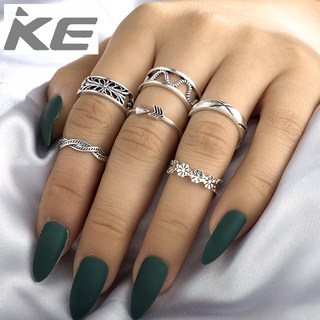 Hollow Flower Triangle Geometric Silver Rings 6-Piece Set Versatile for girls for women low pr