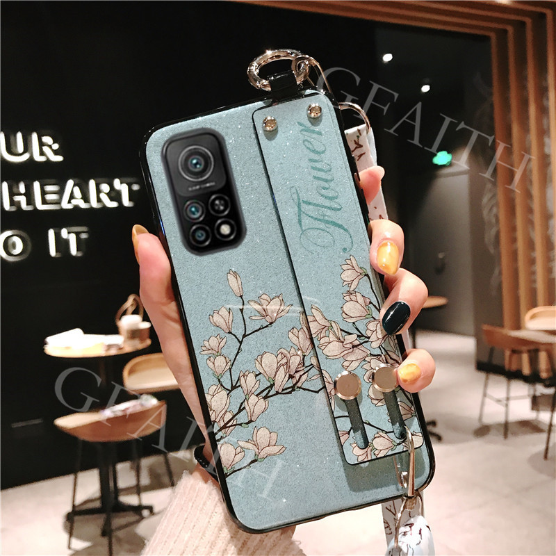 2020-new-เคสโทรศัพท์-for-xiaomi-mi-10t-xiaomi-10t-pro-5g-casing-case-flowers-bling-glitter-soft-tpu-with-wrist-band-and-adjustable-crossbody-lanyard-cover-เคส-for-xiaomi10t-mi10t-10tpro-5g