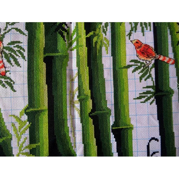 ชุดปักครอสติช-ป่าไผ่-ต้นไผ่-นก-bamboo-bird-cross-stitch-kit