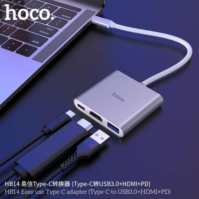 hoco-hb14-3in1-type-c-hub-hb14-easy-use-usb3-0-hdmi-pd-พร้อมส่ง
