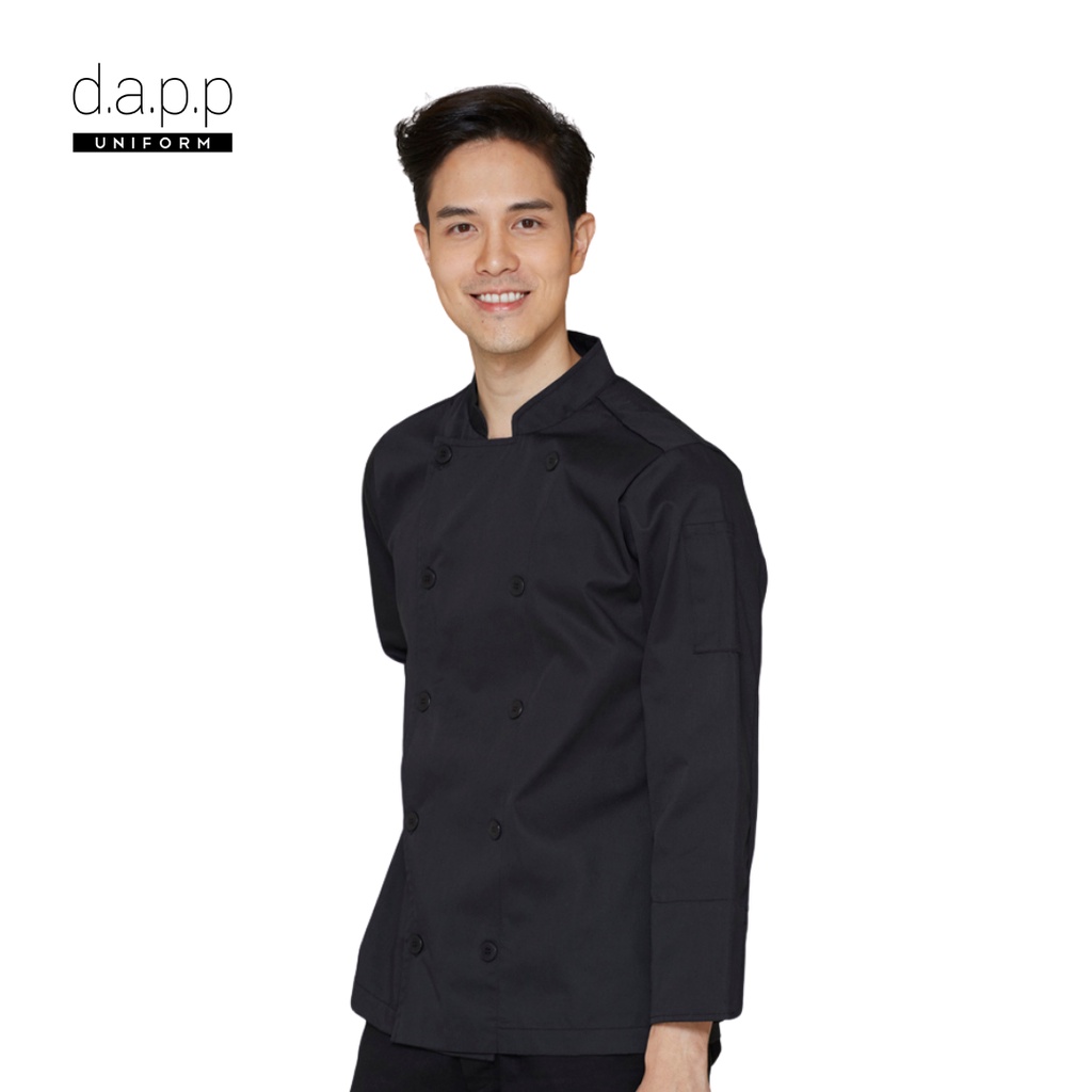 ภาพหน้าปกสินค้าdapp Uniform เสื้อเชฟ SALE แขนยาว แบบกระดุมสองแถว Sam Black Longsleeves Chef Jacket with Buttons สีดำ(TJKB1912)