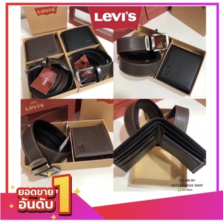 สินค้า 🔥SALE รุ่นขายดี🏆  ลีวายส์ Levi\'s Belt and Wallet Gift Set กระเป๋าสตางค์ใบสั้นผู้ชาย+เข็มขัดหนัง งานแท้Outlet💯