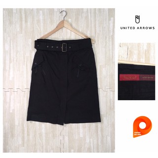 United Arrows กระโปรงสีดำ มีเข็มขัด แต่งซิปด้านหน้า เอว28”-29”