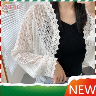 พร้อมส่ง เสื้อคาร์ดิแกนลําลอง ทรงหลวม แต่งลูกไม้ สไตล์เกาหลี สําหรับผู้หญิง 2022