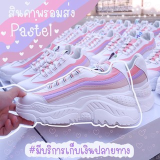 COOL SHOES (มาใหม่ AR-01)  รองเท้าผ้าใบผู้หญิง เสริมส้น 5 ซม.เทรนด์แฟชั่นลายทางเกาหล