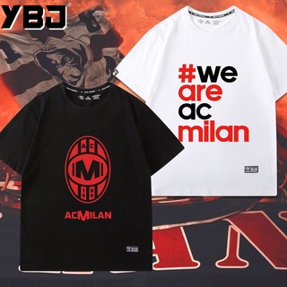 เสื้อยืดโอเวอร์ไซส์ฟุตบอลรอบเสื้อยืดผู้ชายแขนสั้นน้ำแบรนด์ super fire Rossoneri แฟนเอซีมิลานที่ระลึกรอบเสื้อยืดแขนสั้นS-