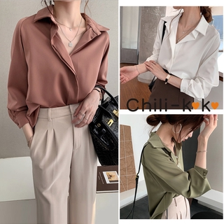 สินค้า Chili_k❤️k❤️ 625 shirt เสื้อเชิ้ตแขนยาว เนื้อผ้าไหมอิตาลี เหมาะสำหรับผู้หญิงใส่ทำงาน สไตล์แฟชั่นเกาหลี