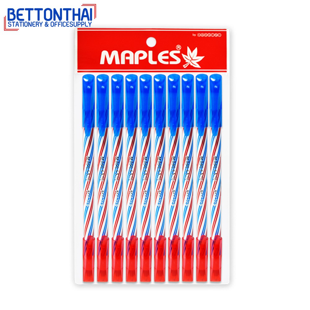 maples-125-pen-ปากกาลูกลื่น-2-หัว-หมึกน้ำเงิน-แดง-ขนาดเส้น-0-5-mm-แพค-10-แท่ง-ยี่ห้อ-maples-ปากกา-เครื่องเขียน-office