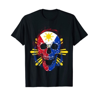 เสื้อยืดสีขาวเสื้อยืด แบบนิ่ม ระบายอากาศได้ดี พิมพ์ลายหัวกะโหลก ธงฮาโลวีน Filipino Pinoy PhilippinesS-4XL