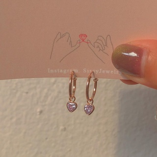 ต่างหูเกี่ยวเกาหลี butterfly earrings SissyJewelry // ต่างหูเงินแท้ ต่างหูห่วง พลอยหัวใจ cz 4 สี (rosegold-plated)