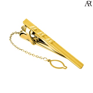 ANGELINO RUFOLO Tie Clip ดีไซน์ Gold Triple Line เข็มหนีบเนคไทโรเดียมคุณภาพเยี่ยม สีทอง/สีเงิน