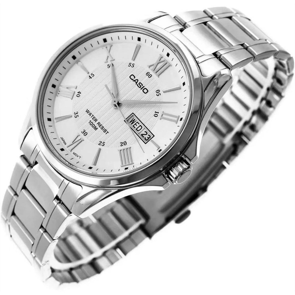 ภาพสินค้านาฬิกาข้อมือผู้ชาย เลขโรมัน กันน้ำ 100M สายสแตนเลส รุ่น MTP-1384 จากร้าน nub43l7dy_ บน Shopee ภาพที่ 4