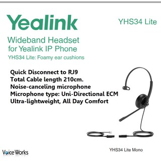 Yealink Headset YHS34 Mono หูฟังข้างเดียวสำหรับหัวโทรศัพท์ ไมค์ตัดเสียงรบกวน หมุนสลับเป็นหูซ้ายได้ ฟองน้ำหุ้มหนังเทียม