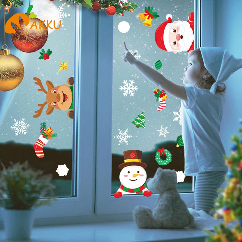 ภาพหน้าปกสินค้าตกแต่งหน้าต่างคริสต์มาส ซานตาคลอส มนุษย์หิมะ กวาง กวาง กวาง อ้อย เครื่องประดับตกแต่ง เกล็ดหิมะ มิสเซิลโท ของเล่นเด็ก อื่นๆ AKKU