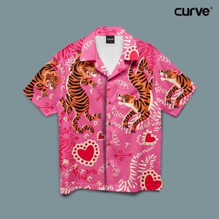 Curve SET65 เสื้อเชิ้ต เสื้อฮาวาย ลำลอง ลายวาเลนไทน์ เสือคู่ แบบแฟชั่น ทรงสวย unisex หญิง ชาย ใส่สบาย ไซส์ S,M,L,XL,2XL