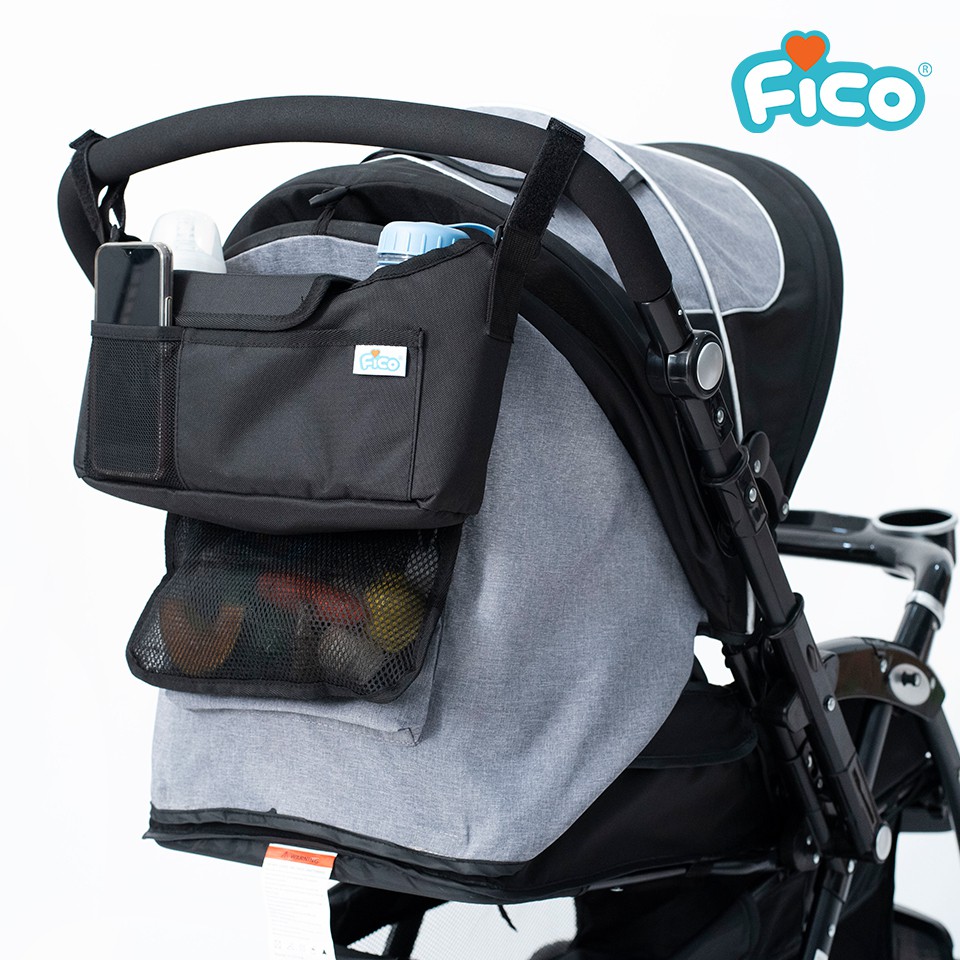 fico-อุปกรณ์เสริมกระเป๋าแขวนรถเข็น-สีดำ-รุ่น-to03-black-stroller-organizer