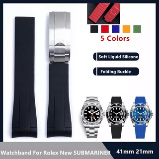 (พร้อมโลโก้) สายนาฬิกาข้อมือซิลิโคนเหลว 21 มม. ปรับได้ สําหรับ Rolex Strap Role New SUBMARINER Rubber 41 มม. Dial Watch Band Explorer 2 Bracelets