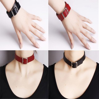 Chic Punk Gothic Leather Buckle Choker Necklace Collar Bracelet