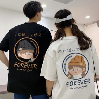 เสื้อคู่ คู่รักที่แตกต่างกันในฤดูร้อน 2022 เทรนด์ใหม่ Roora เครือข่ายน้ำสีแดงแบรนด์ผ้าฝ้ายขนาดเล็กแขนสั้นเสื้อยืด