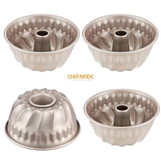 CHEFMADE 4PCS Mini Bundt Pan Set, 4-Inch Non-stick Carbon Steel Kugelhopf Mold, FDA Approved for Oven Pot Baking WK9033-4