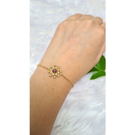 สร้อยข้อมือเงินชุบทอง-พลอยบุษราคัม-และแซฟไฟร์สีม่วง-ล้อมด้วยเพทายเม็ดเล็กและบุษรา