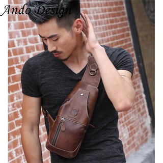 Genuine Cow Leather Fashion Sling Shoulder Chest Bag For Men Boys Casual High Capacity Multifunction Handbag Mens Student Crossbody Messenger Outdoor Work Sport Bags