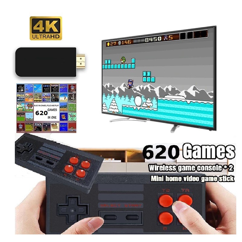 เกมคอนโซลวิดีโอเกม-4k-built-in-620-classic-games-and-super-nintendo-snes-wireless-controller-hdmi-output