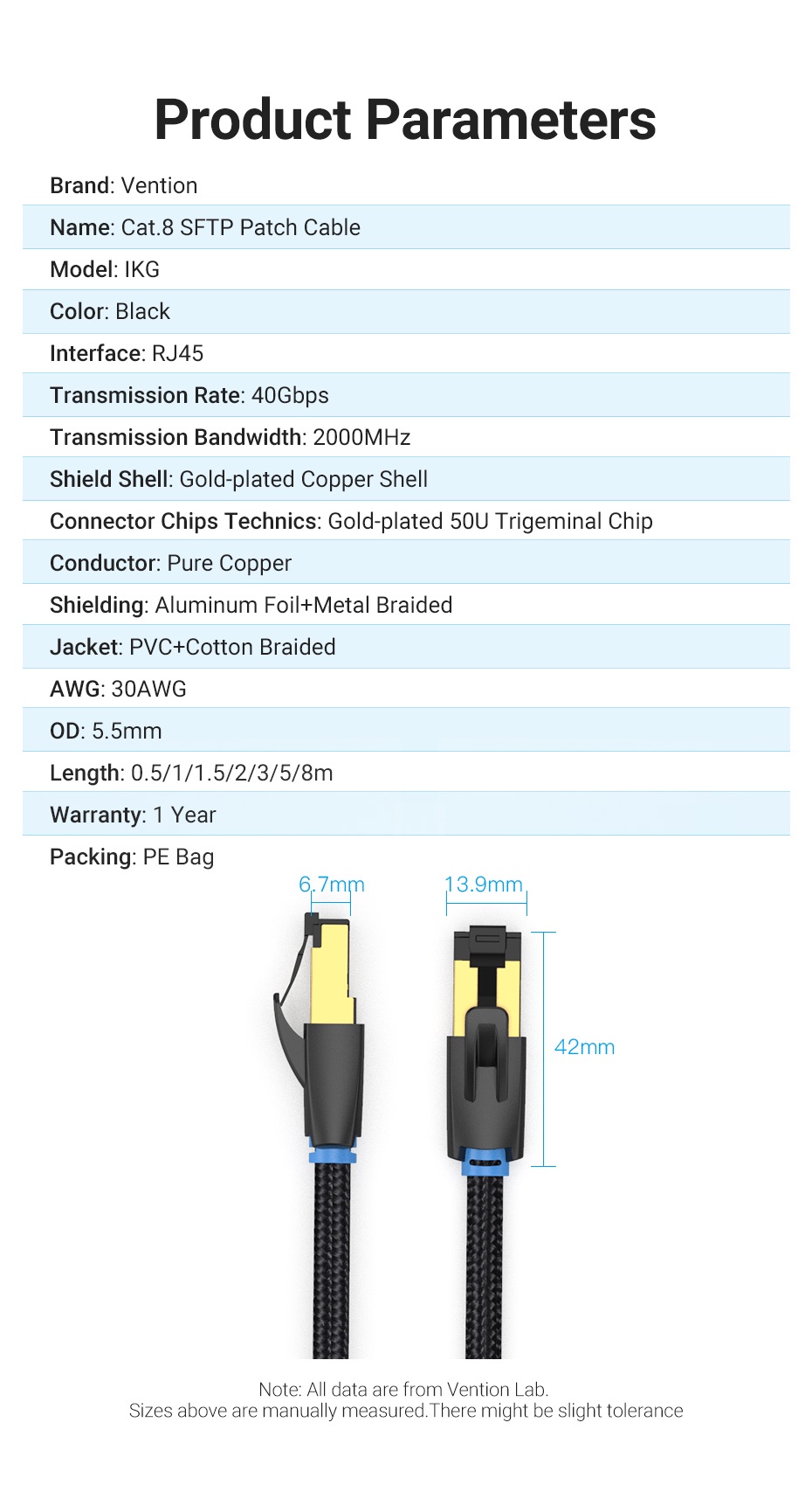 ภาพประกอบของ Vention Cat8 สายแลน RJ45 40Gbps 2000MHz สายเคเบิลอีเธอร์เน็ต ไนลอนถัก สายแพทช์ SFTP สำหรับPS4 เราเตอร์ คอมพิวเตอร์ เดสก์ท็อป แล็ปท็อป ทีวี สวิตช์ เครื่องพิมพ์