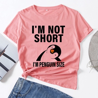 【100% cotton】เสื้อยืดแขนสั้น ผ้าฝ้าย พิมพ์ลายกราฟฟิค Im Penguin แฟชั่นฤดูร้อน สําหรับผู้หญิง