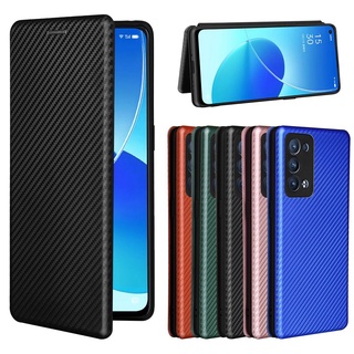 Luxury Carbon Fiber PU Leather Casing Oppo Reno 6 Pro Plus 5G Magnetic Flip Cover Oppo Reno6 5G Wallet Case Card Holder Stand